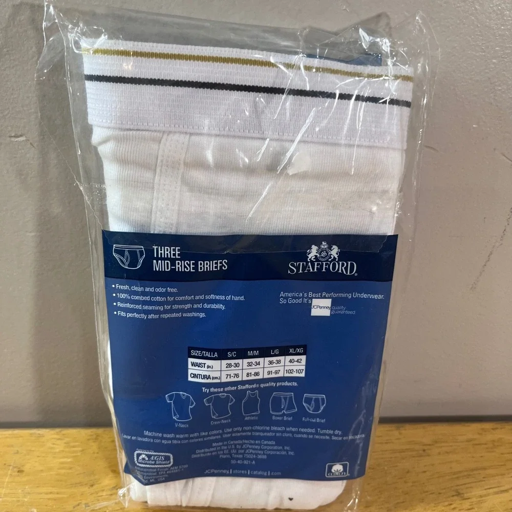 Stafford Mid-Rise Briefs Mens L White 100% Cotton 2-Pack Vtg Style